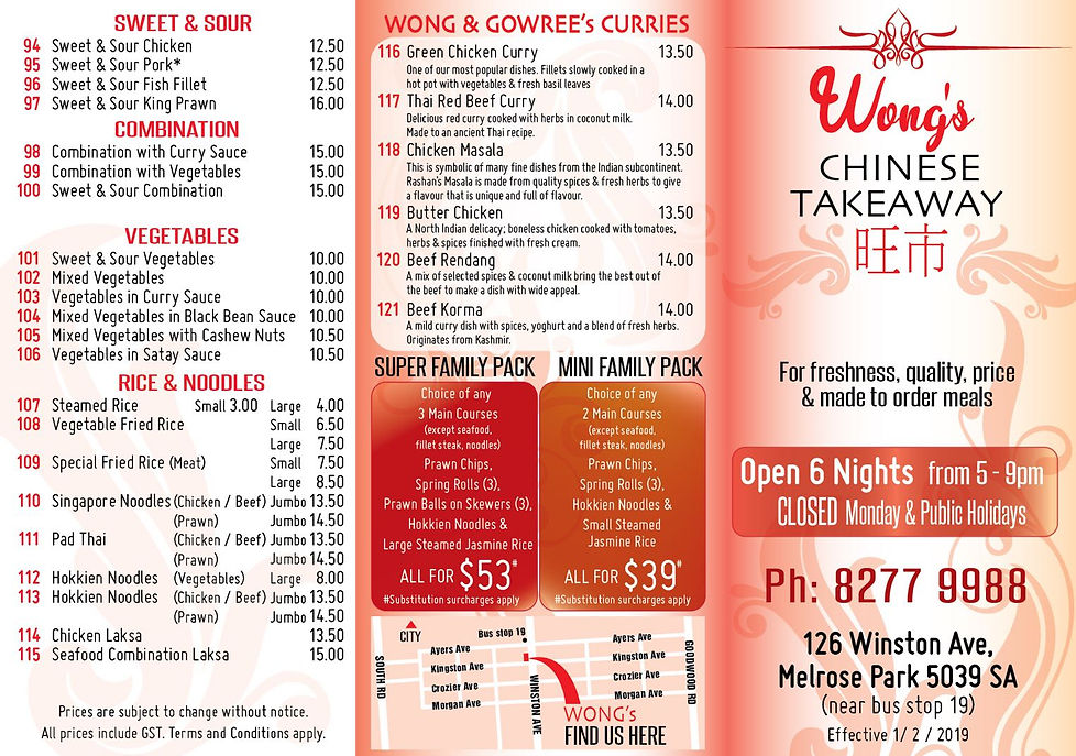 Menu Wongs