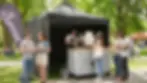 Lucky Road Coffee's indoor and outdoor coffee station at an outdoor event in Christchurch