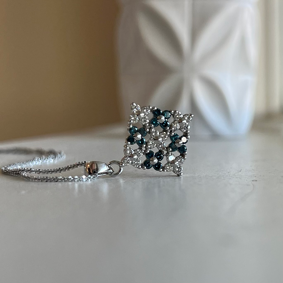 Thumbnail: Blue and White Diamond Floral Kite Shaped Pendant