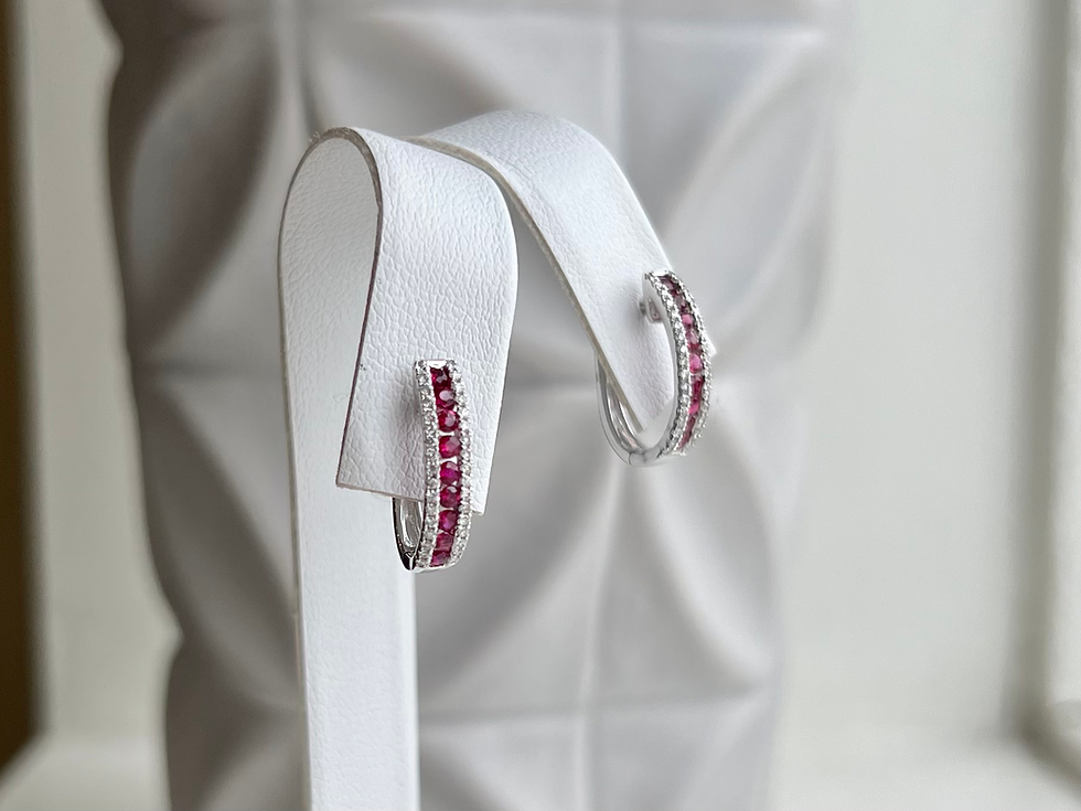 Thumbnail: Three Row Diamond and Ruby Oval Hoop Earrings