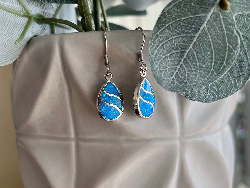 Thumbnail: STERLING SILVER INLAY TEARDROP DANGLE EARRINGS