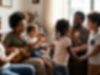Image of families together playing instrument making music.