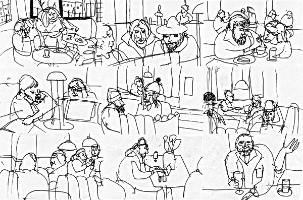 schetsen gemaakt op locaties in Amsterdam door illustrator Leon Mussche