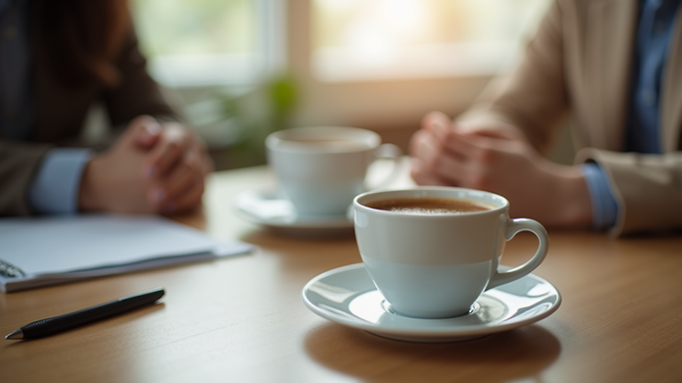 Close-up view of two coffee cups on a table during a counseling session