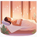 A serene scene of a person lying peacefully in a cozy bed, receiving holistic treatment wi