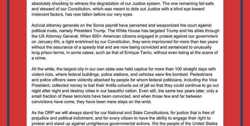 Oregon Republican Party Takes a Stand