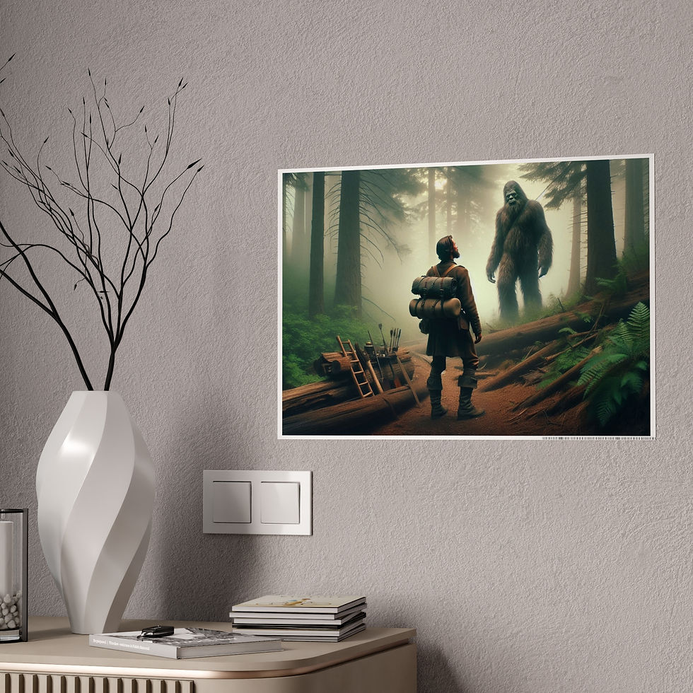 Thumbnail: Bigfoot Encounter Poster — Glossy Cryptid Forest Art Print
