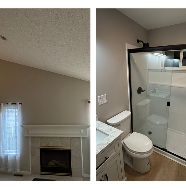 Bathroom remodel with new tile shower and freshly painted living room in Medina OH by DruxTech