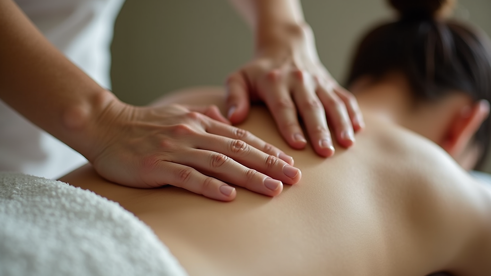 Close-up of hands performing a gentle massage on a back