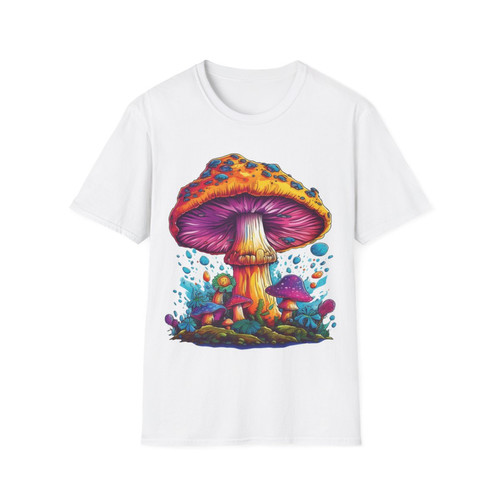 ★ Phyps Department★ Mushroom Mesh Satin Mix Short Sleeve Psychedelic Magic Mushroom Trippy Fungi Short Sleeve T-Shirt