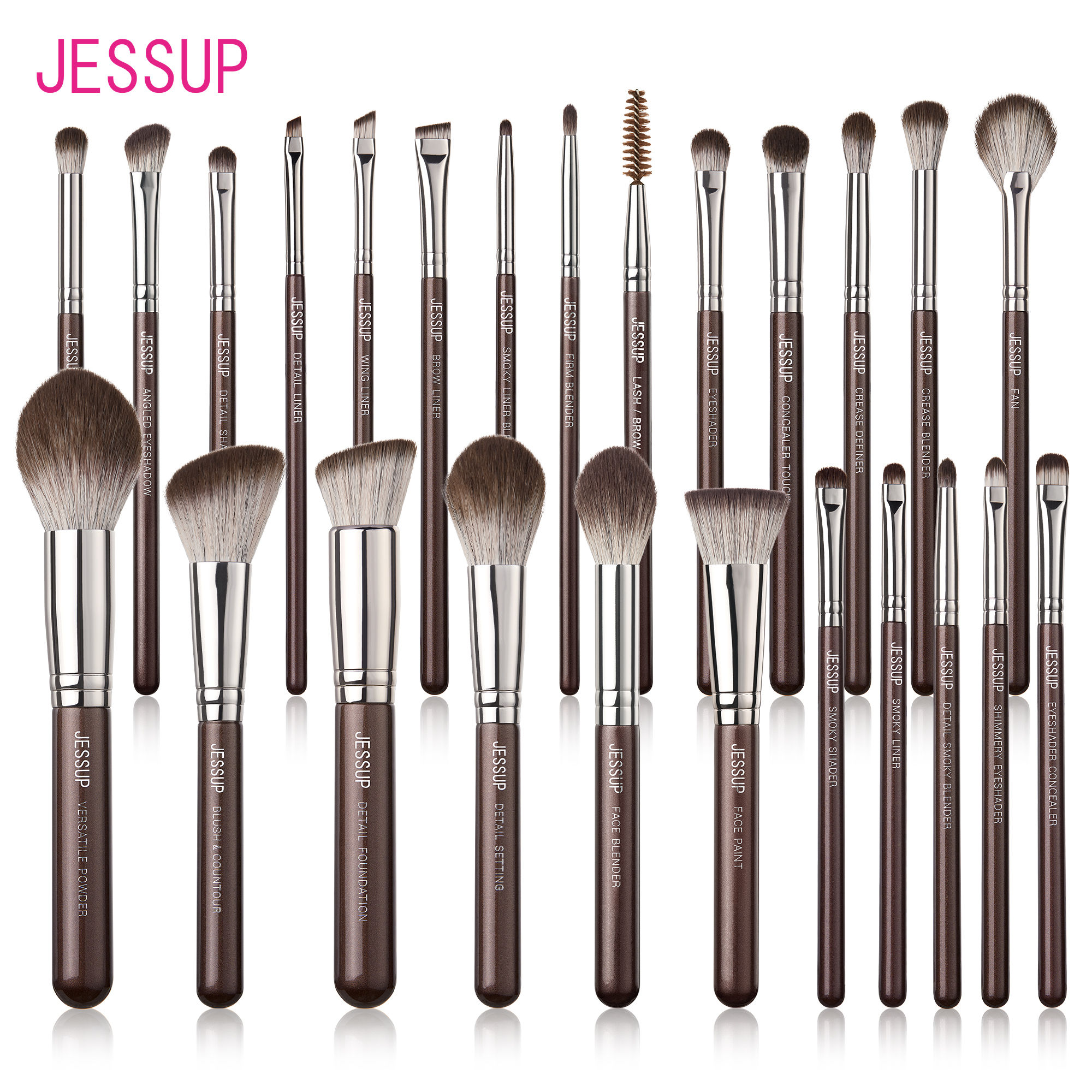 Jessup Makeup Brushes Set 15/25pcs Premium Synthetic Brown Make up Brushes Found