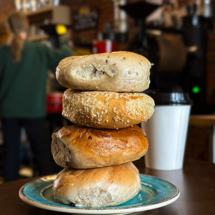 Image of a stack of Bialy's Bagels at the Harbor Perk