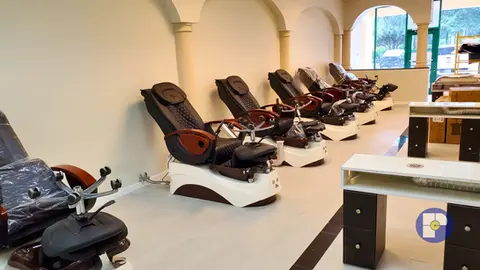 Construction in progress and preparation of a nail salon.