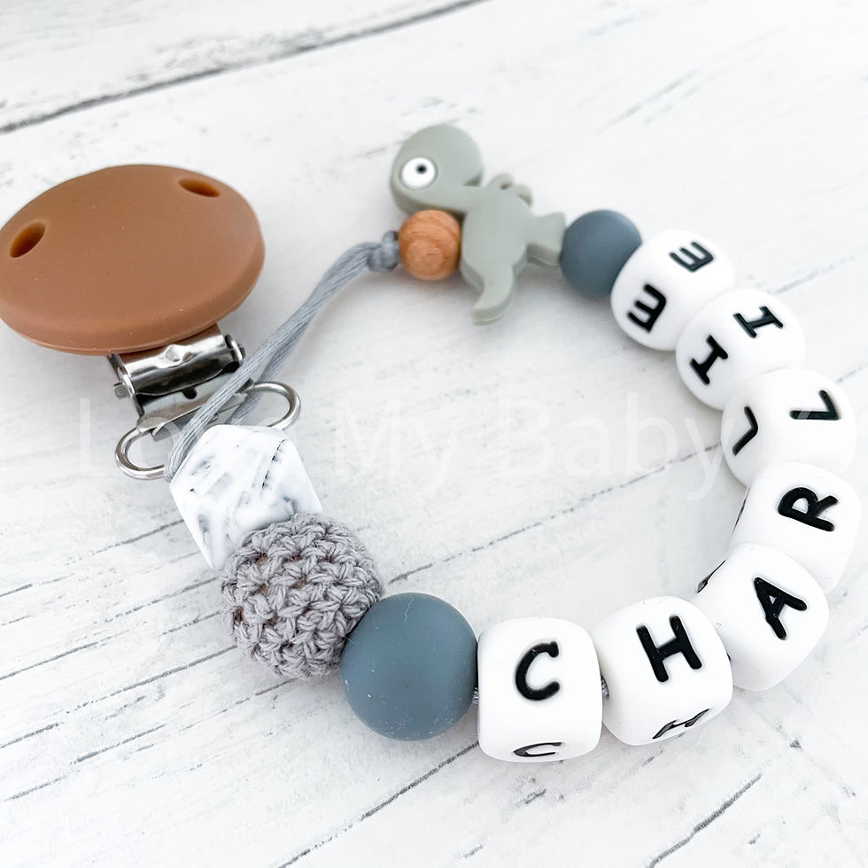 Thumbnail: Unique Dino Dummy Clip Baby Soother Holder Baby Birthday Gift idea