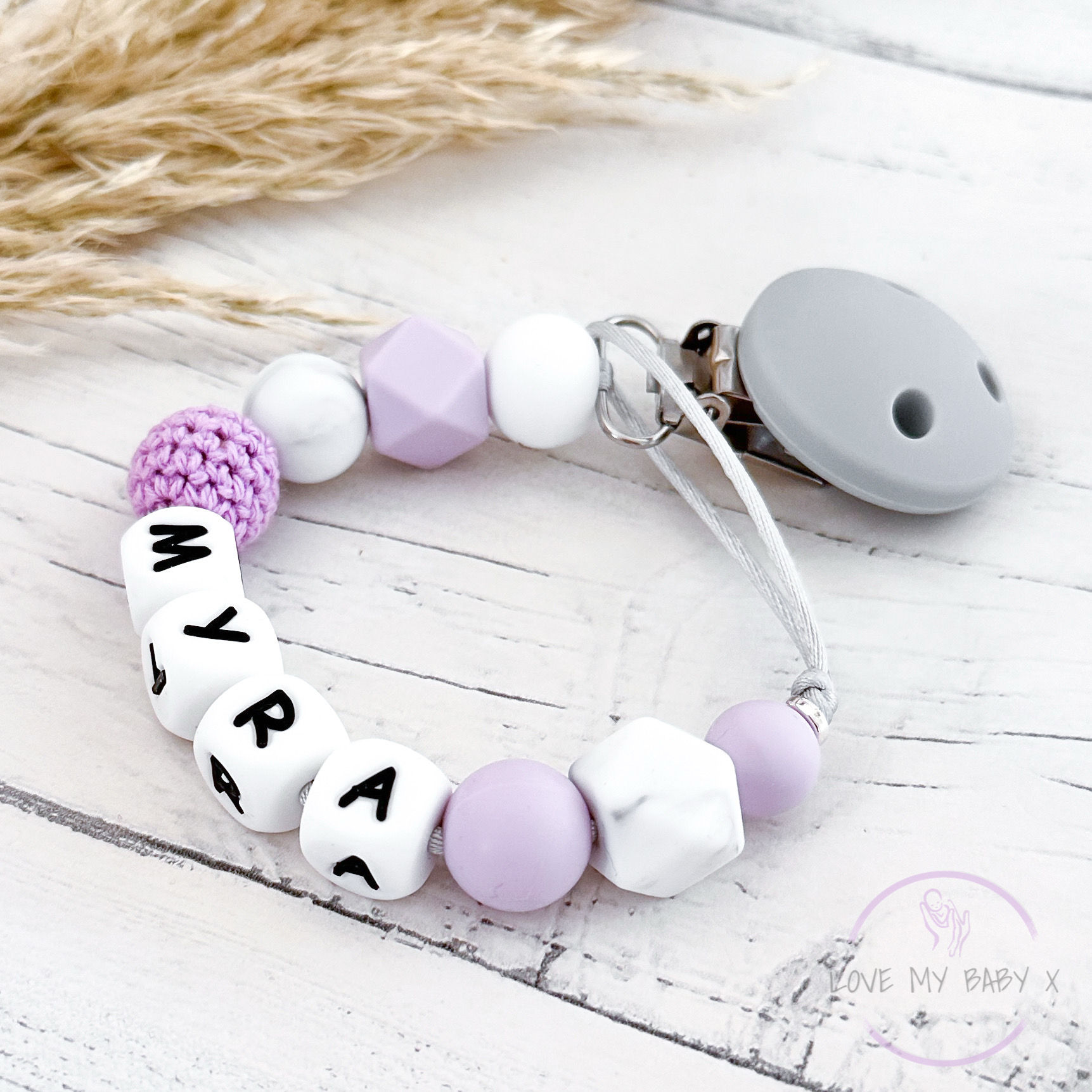 Mixed Texture Personalised Dummy Clip Soother holder Baby stocking filler