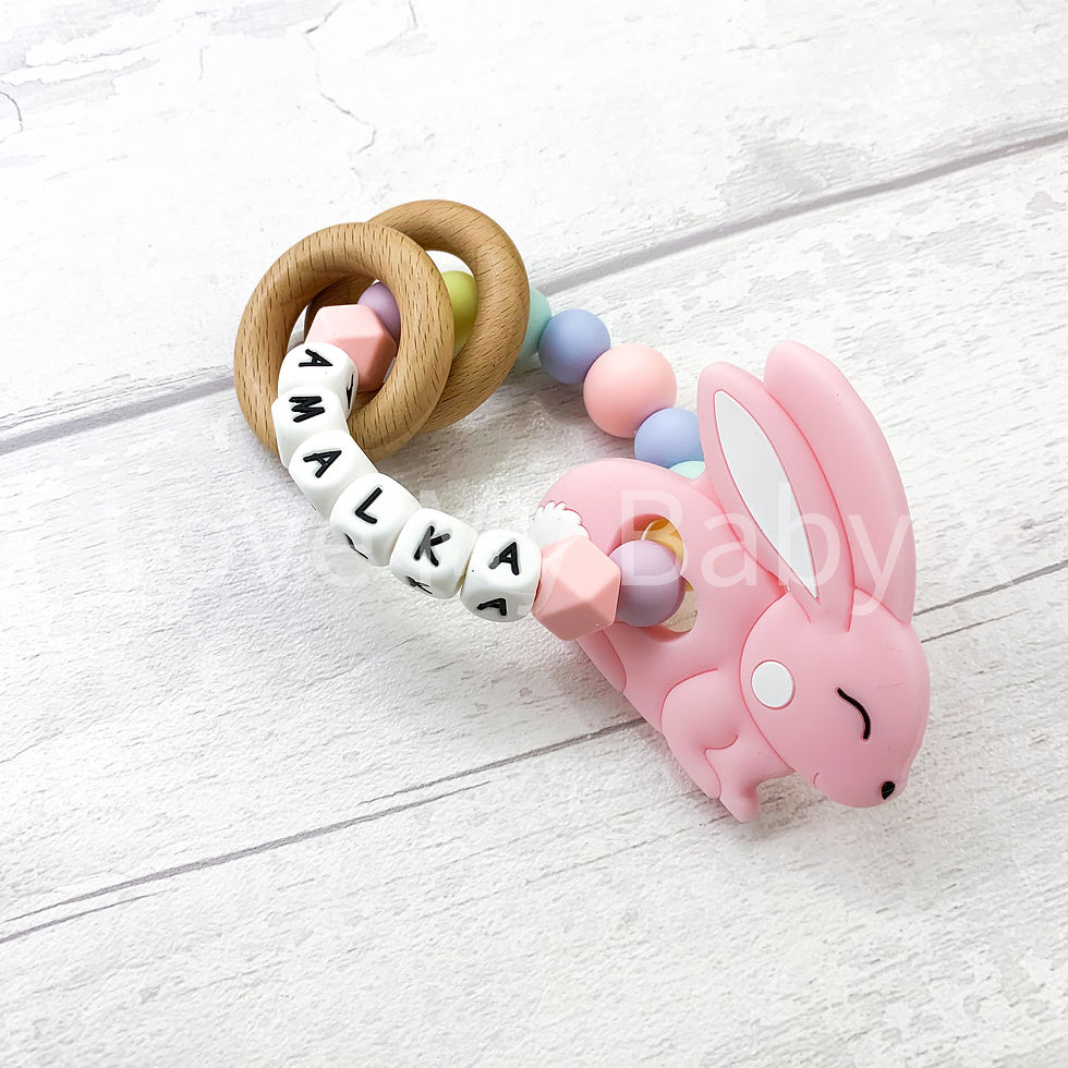 Thumbnail: Rainbow Bunny Teething Rattle perfect eater baby gift soothing gums toy