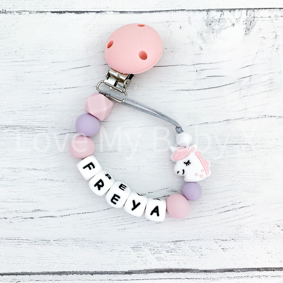 Thumbnail: Unicorn colour block Personalised Dummy Holder Baby Shower Gift MAM clip