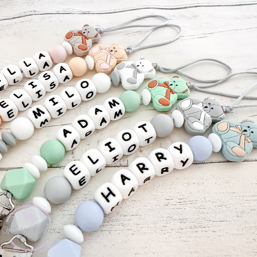 Thumbnail: Teddy Bear Soother holder, Pacifier chain,  Mam dummy clip new baby gift