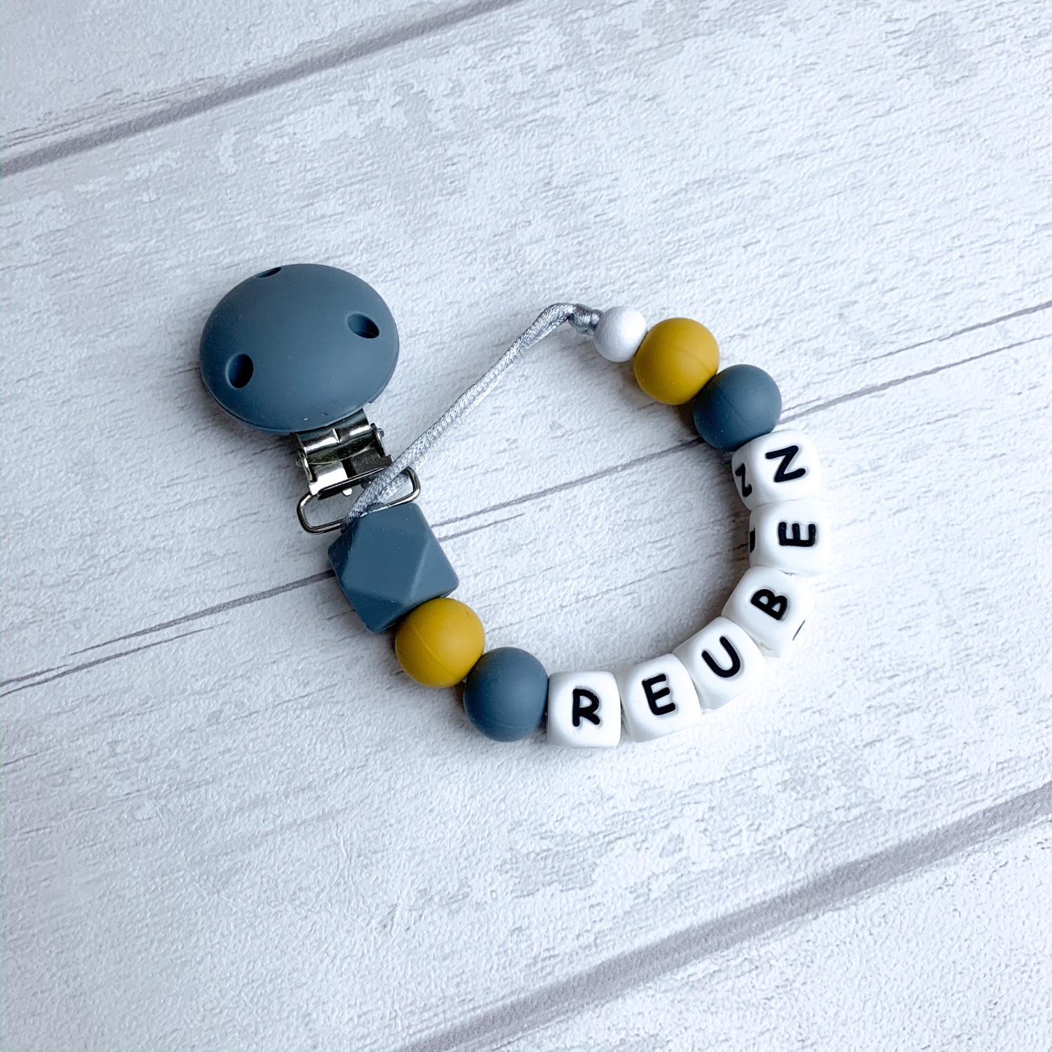 Thumbnail: Dark Grey & Pastel Personalised Dummy Chain