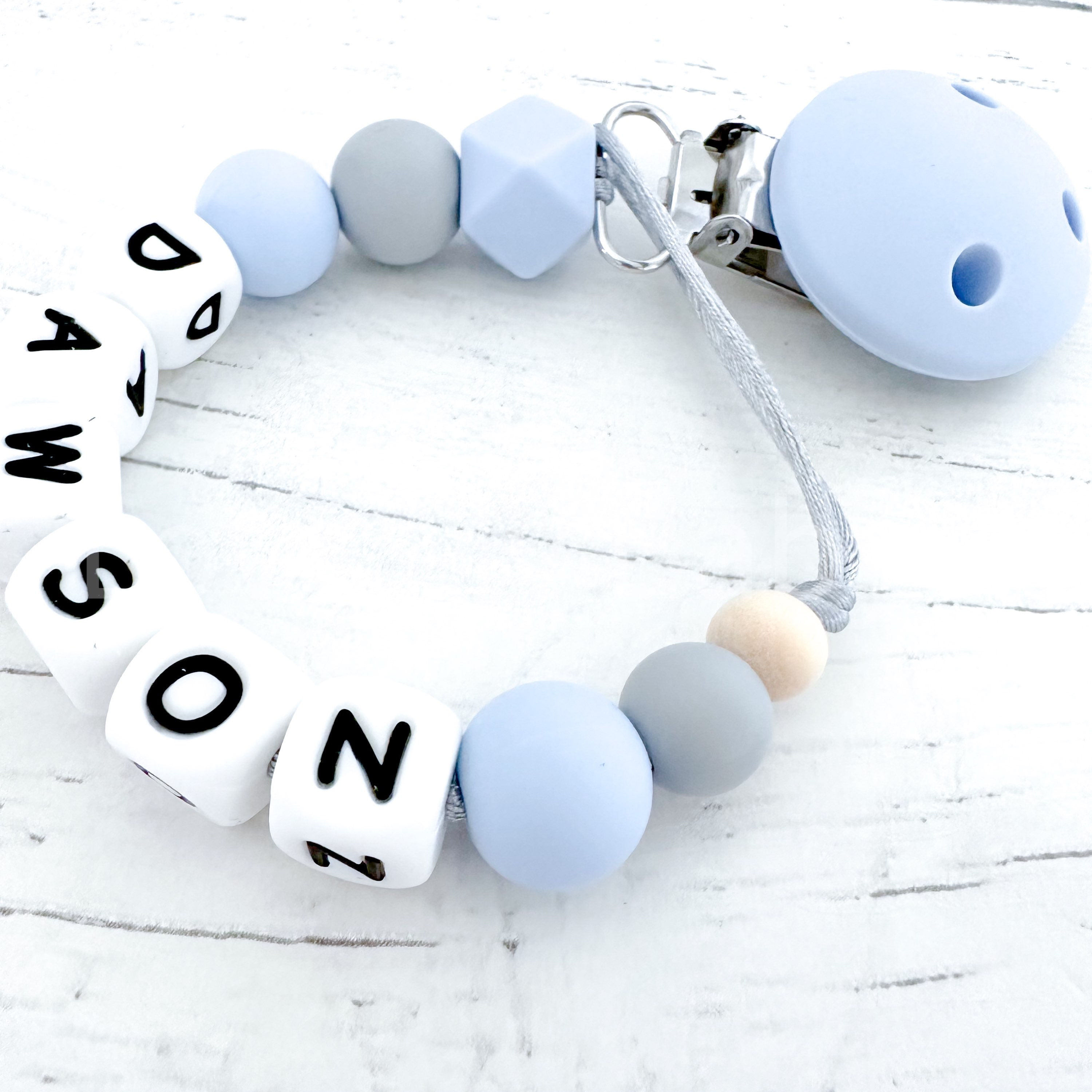 Baby Blue Grey & Pastel Dummy Clips