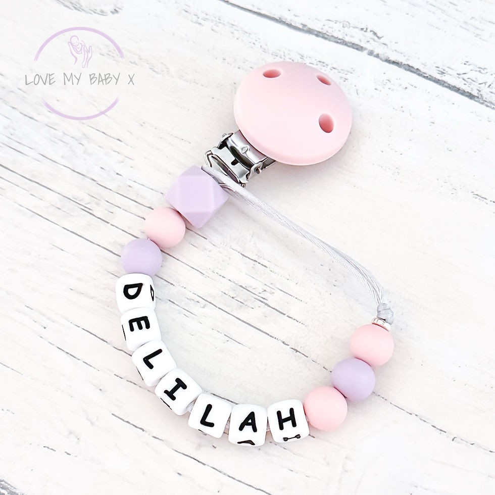 Thumbnail: Pink and Purple Pastel Soother Holder Dummy Clip Design your own Mam