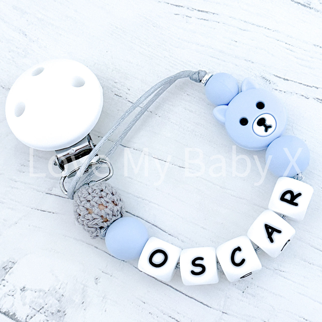 Dummy holder Teddy Chain Baby Shower Gift Personalised Baby Gift