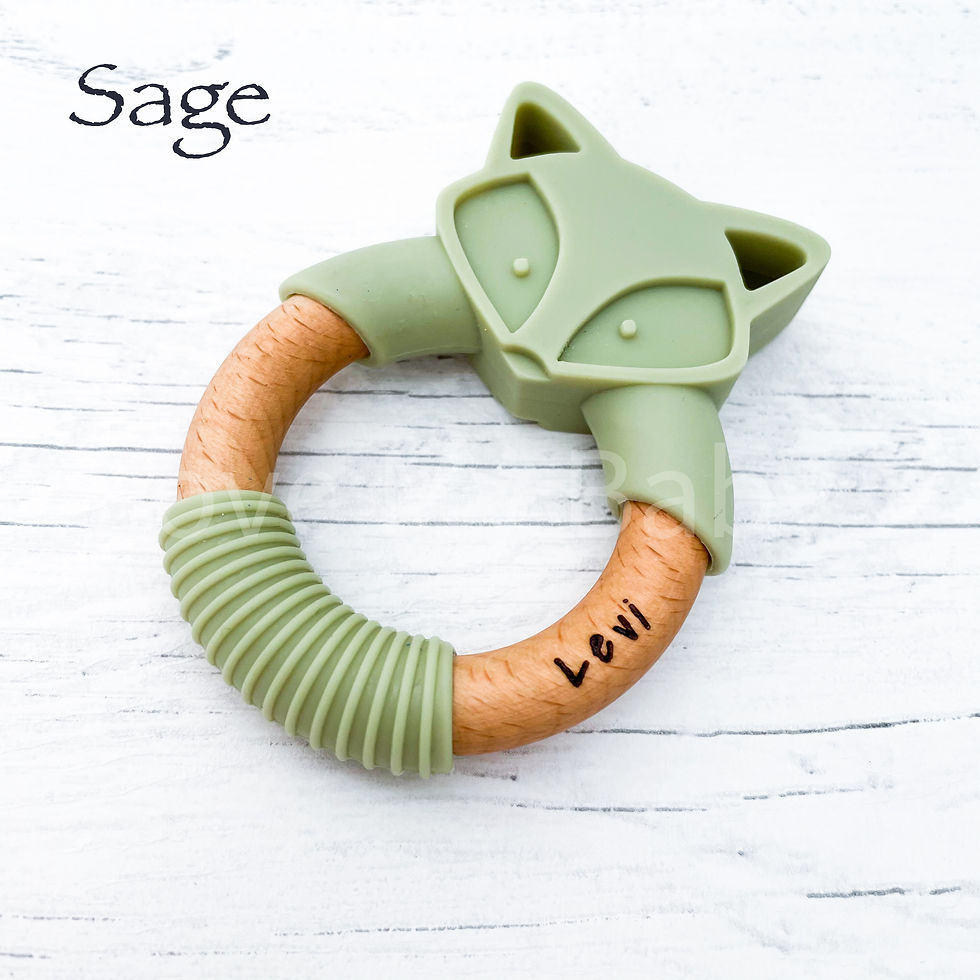 Thumbnail: Engraved Wooden Silicone Fox Teether Perfect Baby Easter Gift
