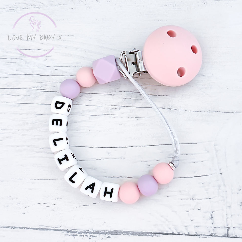 Thumbnail: Pink and Purple Pastel Soother Holder Dummy Clip Design your own Mam