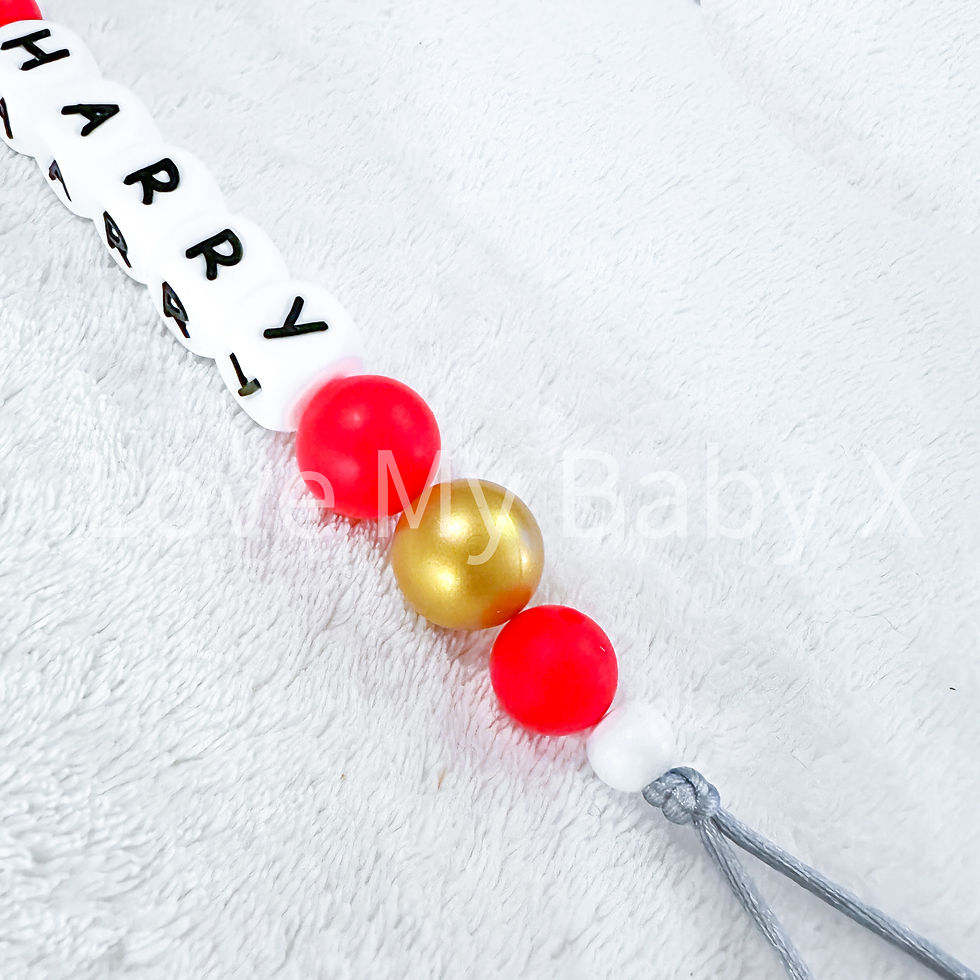Thumbnail: Red & Gold Festive Christmas Personalised Dummy Clip Baby Stocking Filler