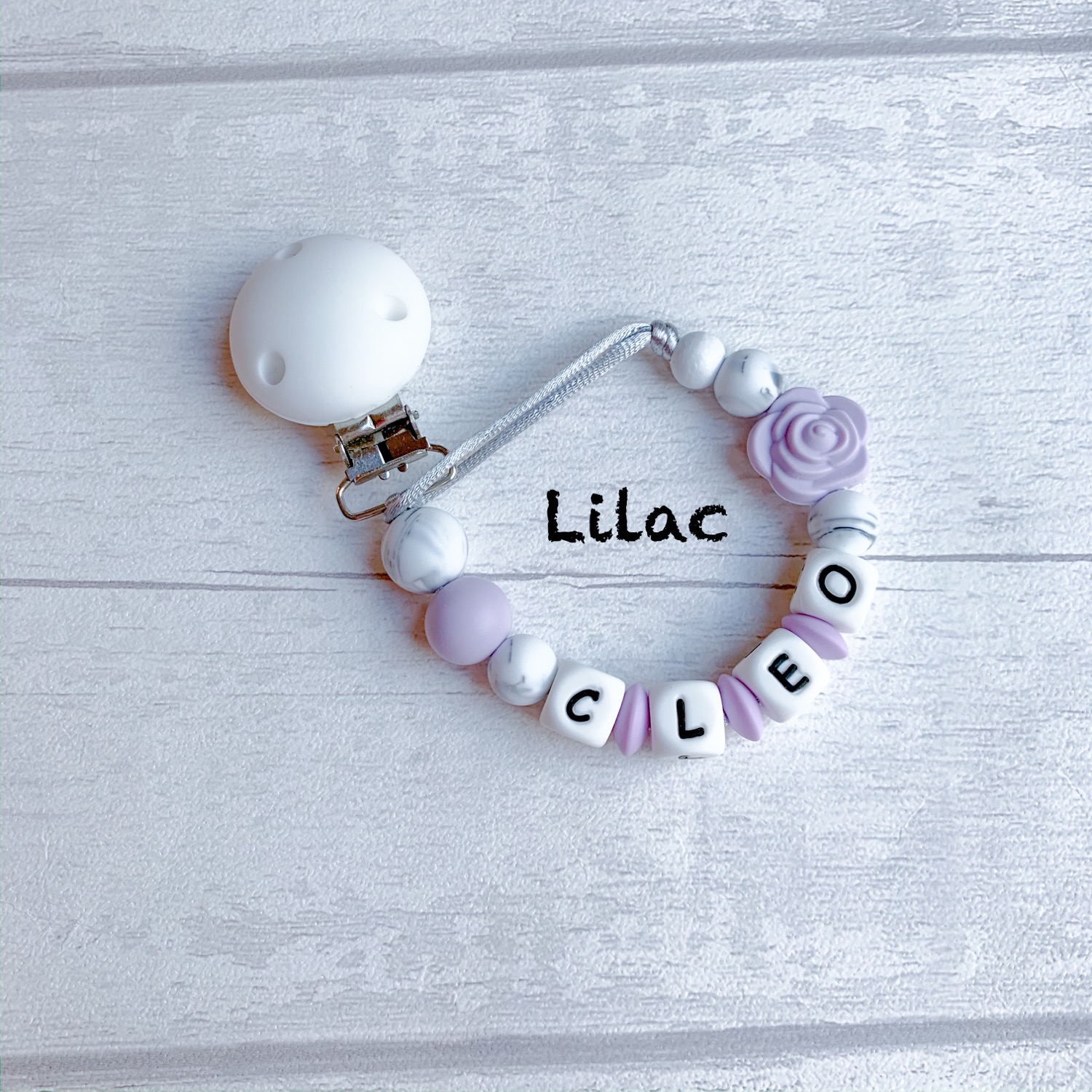 Thumbnail: Personalised Flower Girl Dummy Clip Pacifier Holder Mam Clip Bib