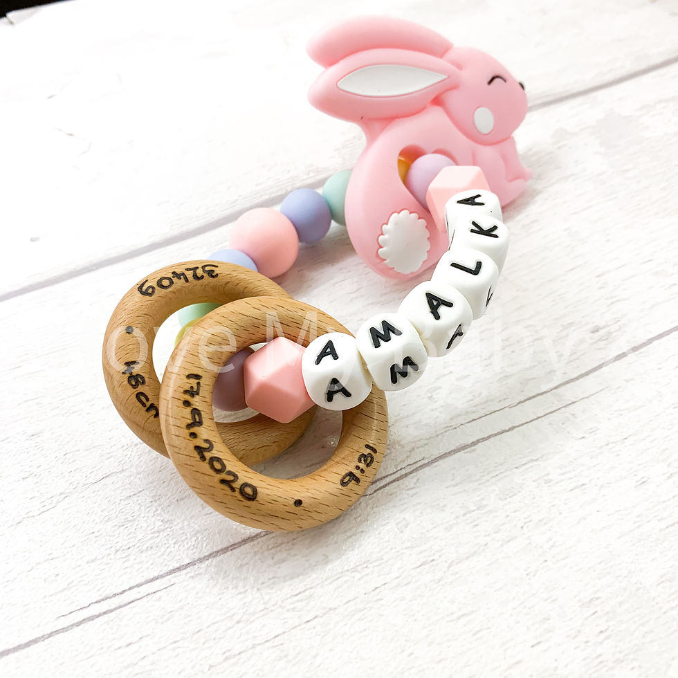 Thumbnail: Rainbow Bunny Teething Rattle perfect eater baby gift soothing gums toy