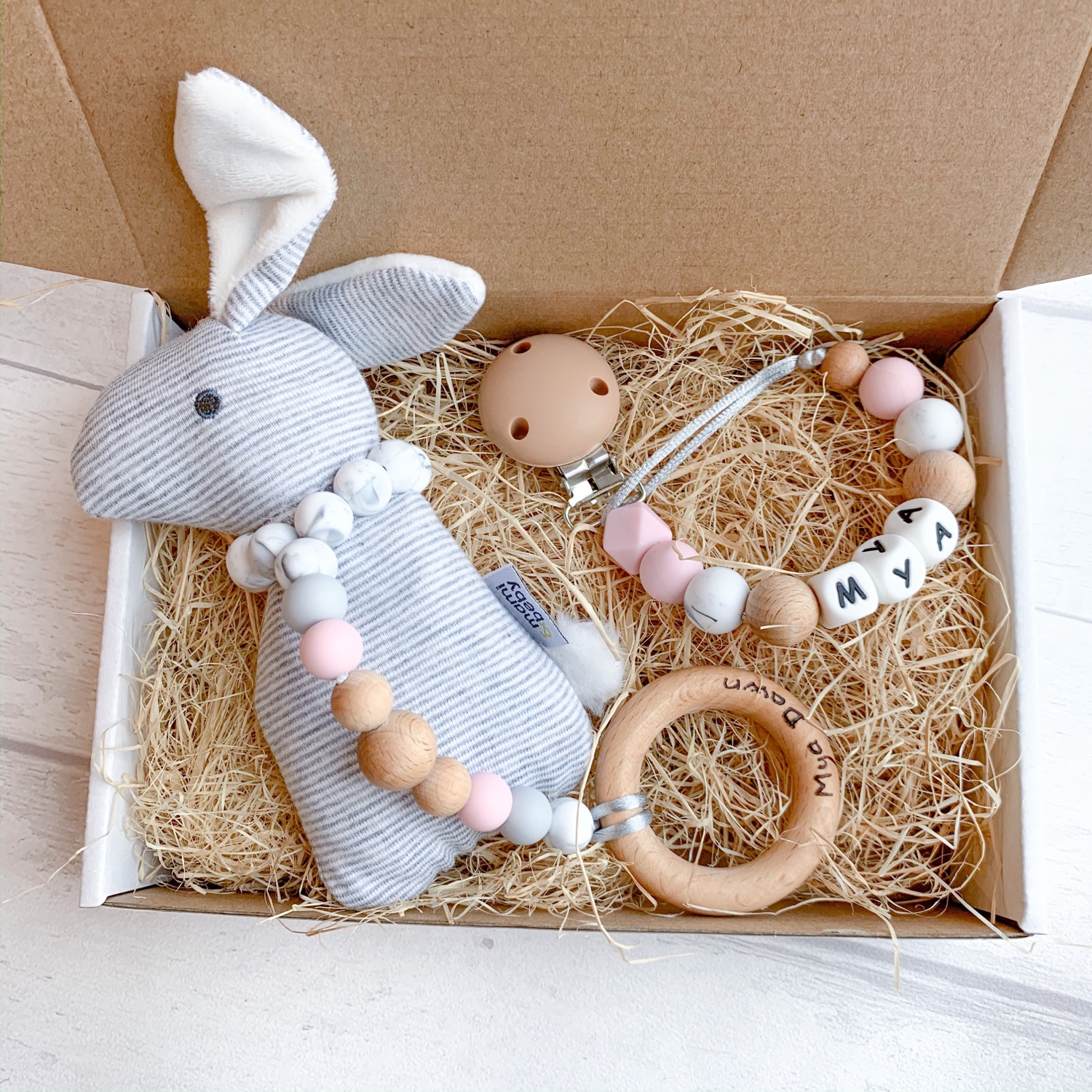 Thumbnail: New baby Personalised gift box My first engraved toy Bunny Rabbit baby toy