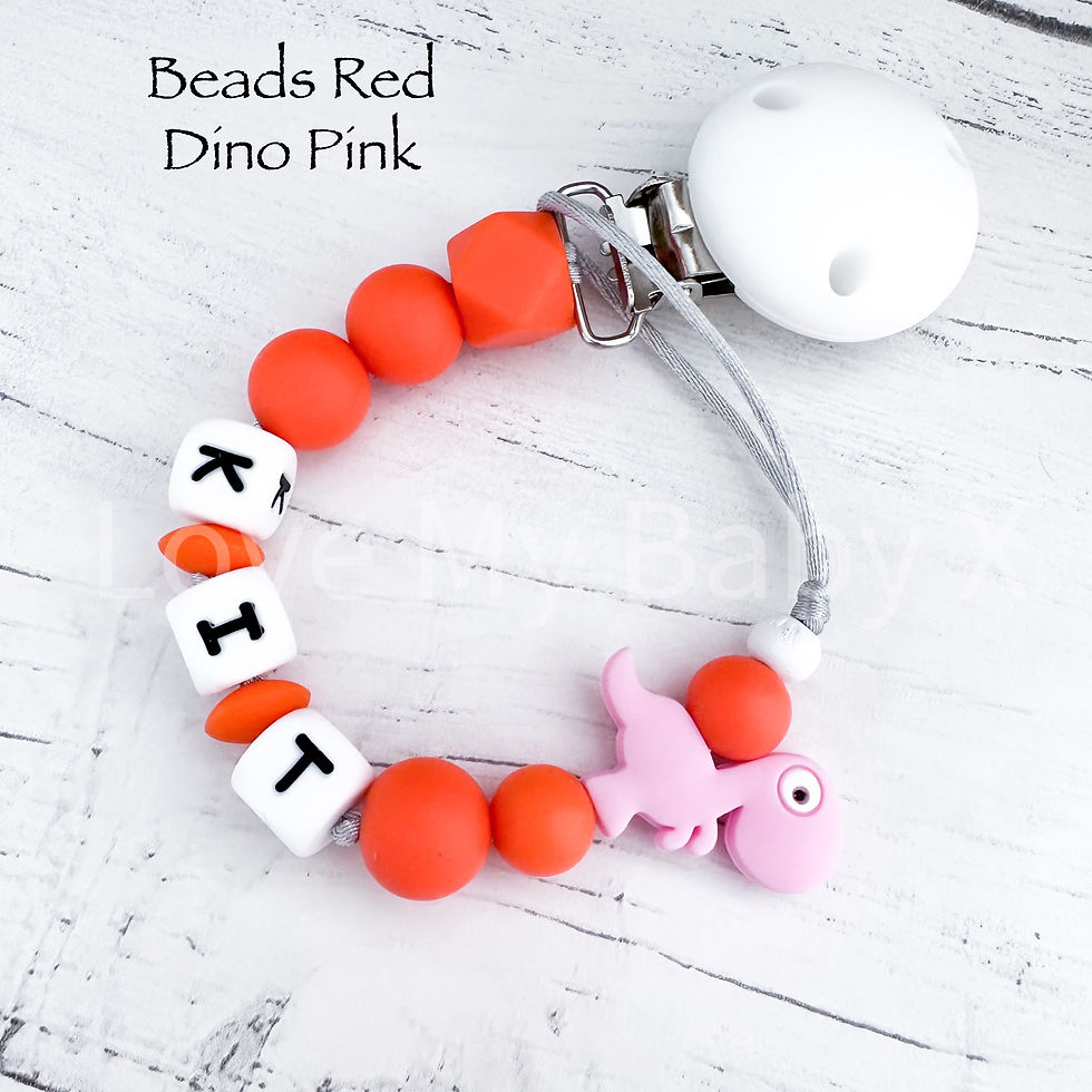 Thumbnail: Personalised Dino Dummy Clip New Baby Gift Chew on dummy clip 