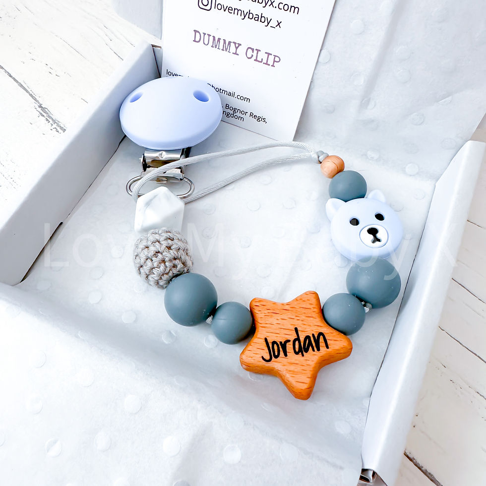 Thumbnail: Teddy Bear Soother Holder Personalised Dummy clip Soft Mam dummy chain