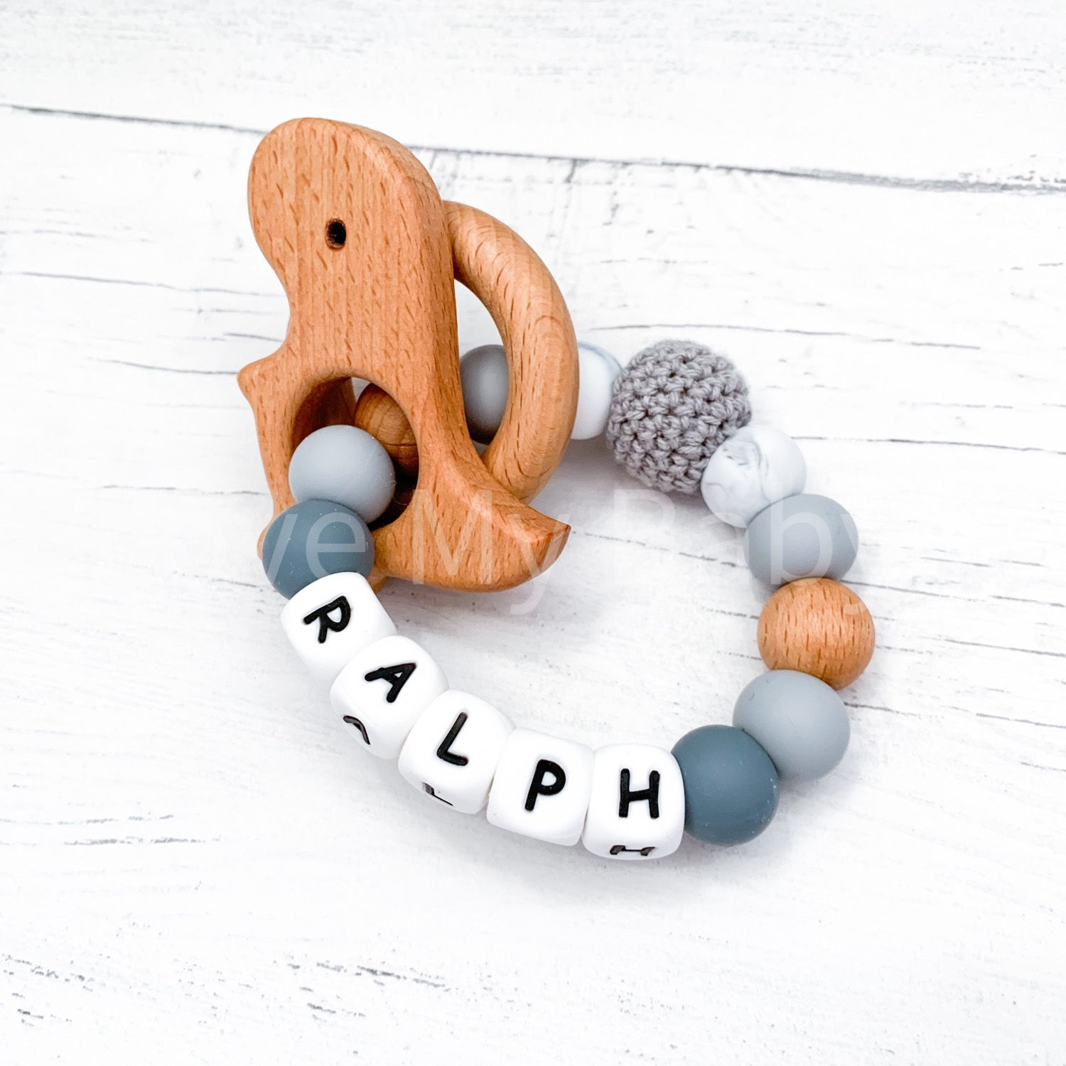 Personalised Wood and Silicone Rattle