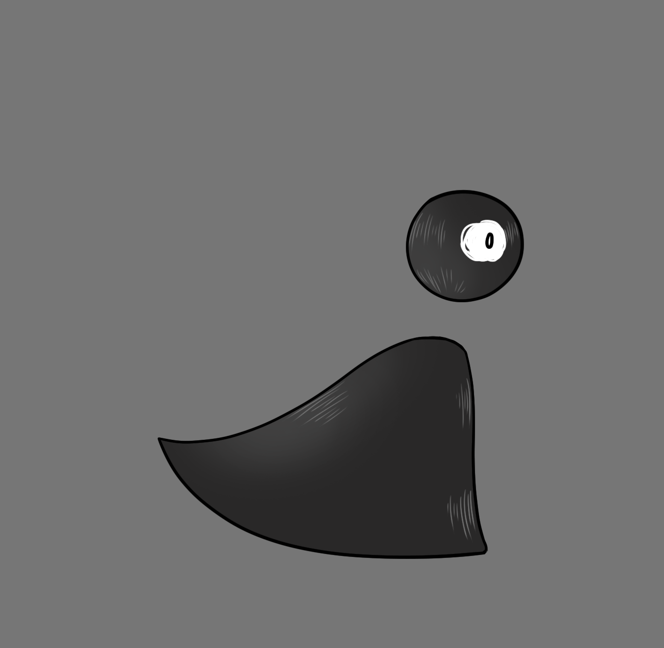 Character animation of the black character jumping and floating in a 2D platformer