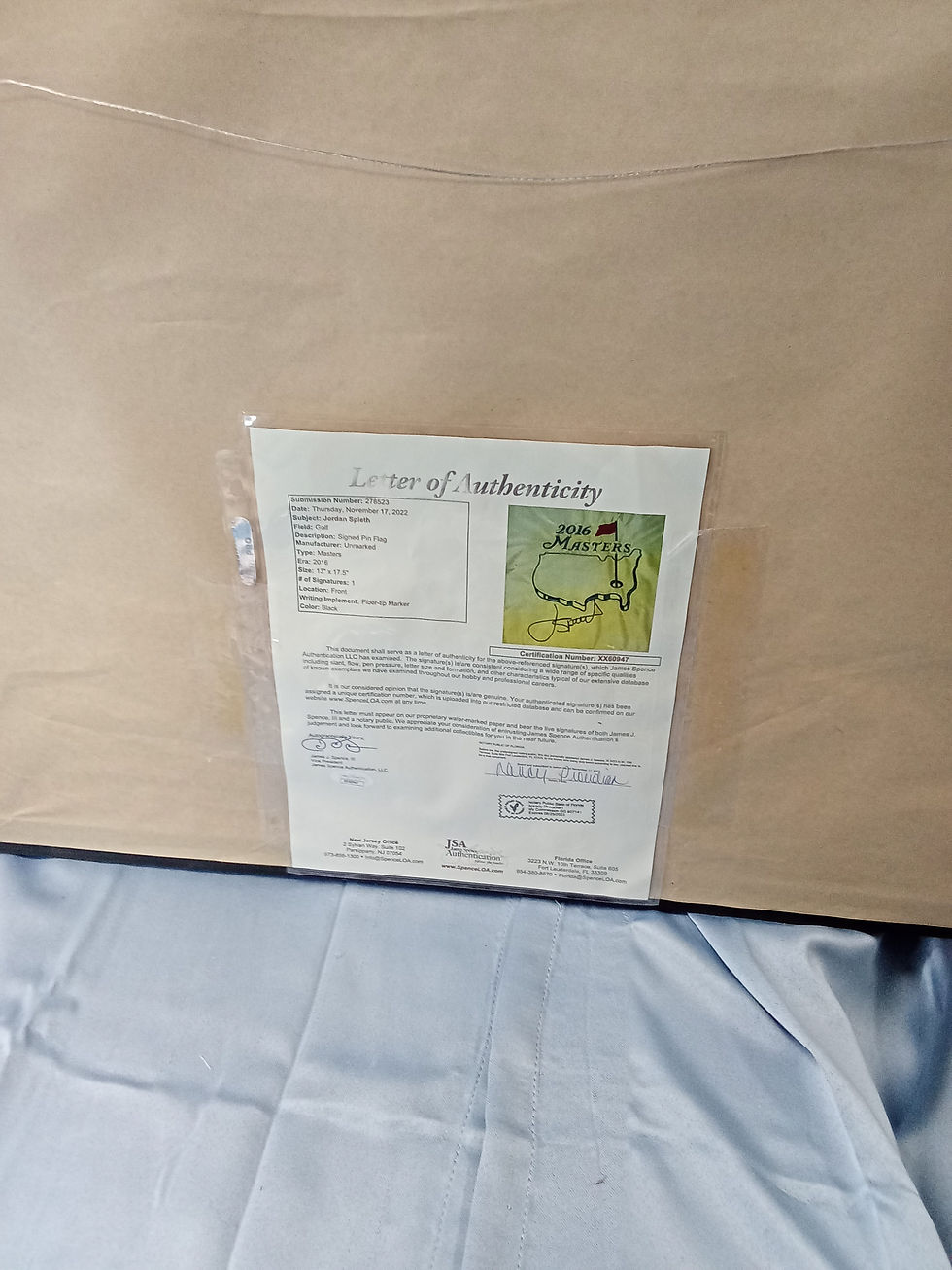 Thumbnail: Jordan Spieth Autographed 2016 Masters Flag — JSA Authenticated