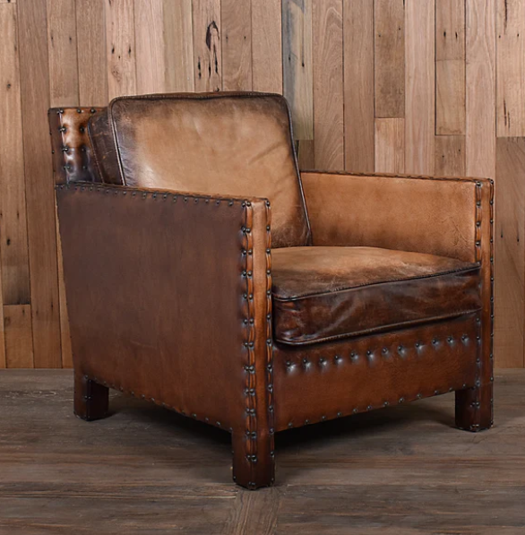 Thumbnail: Leather and Brass Studded Chair