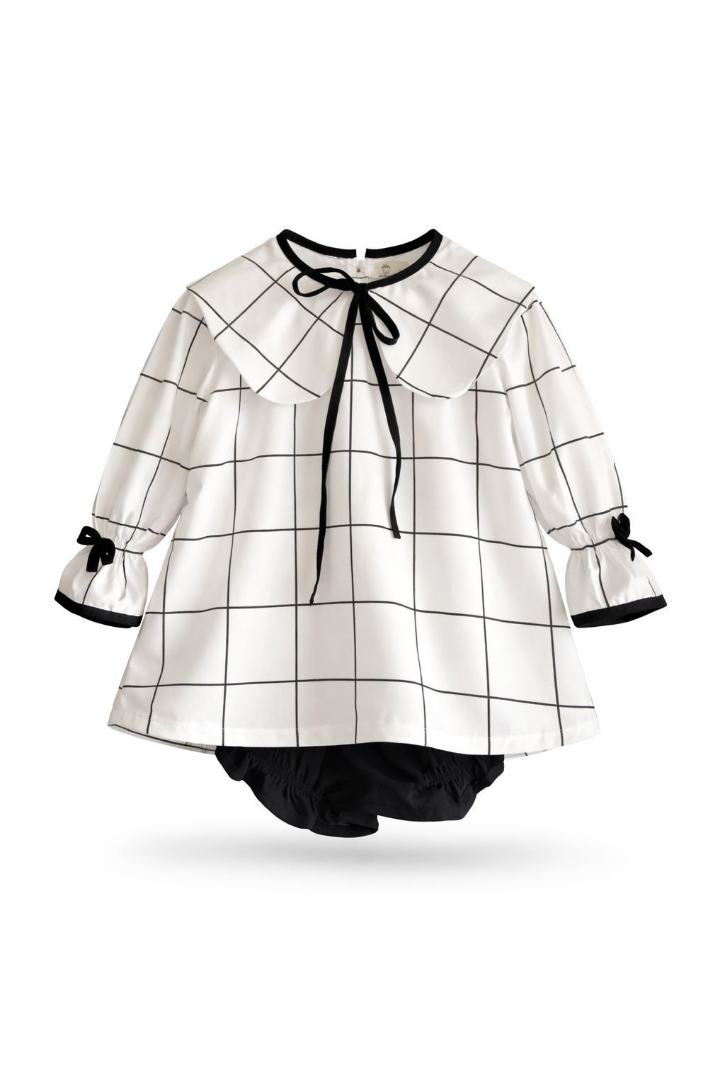 Black and White Checkered Dress with Neck Tie and Hair Bow for Girls 3-7 Years Old
