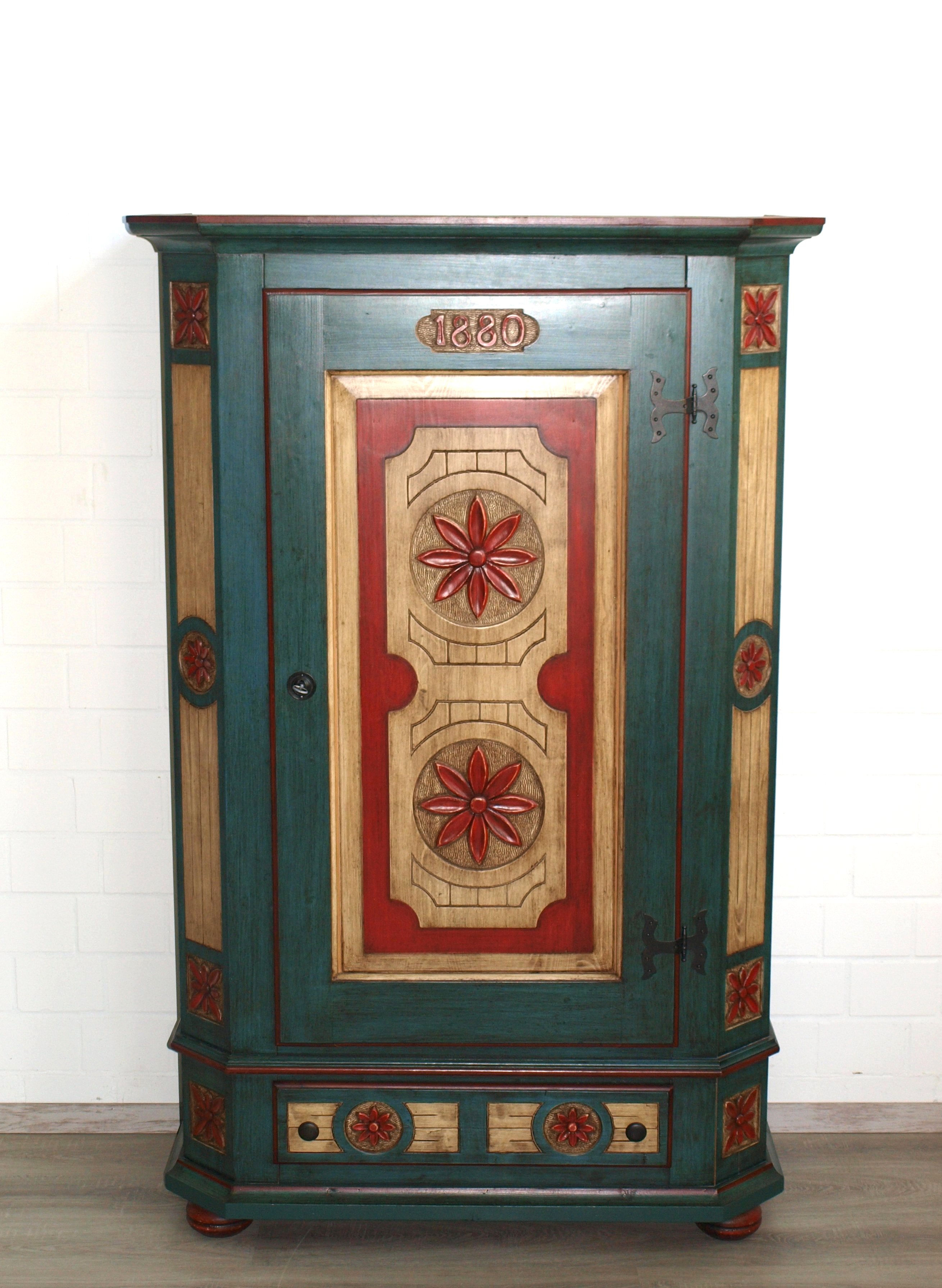 Bauernschrank (Nr.1271) massiv Holz Hand bemalt