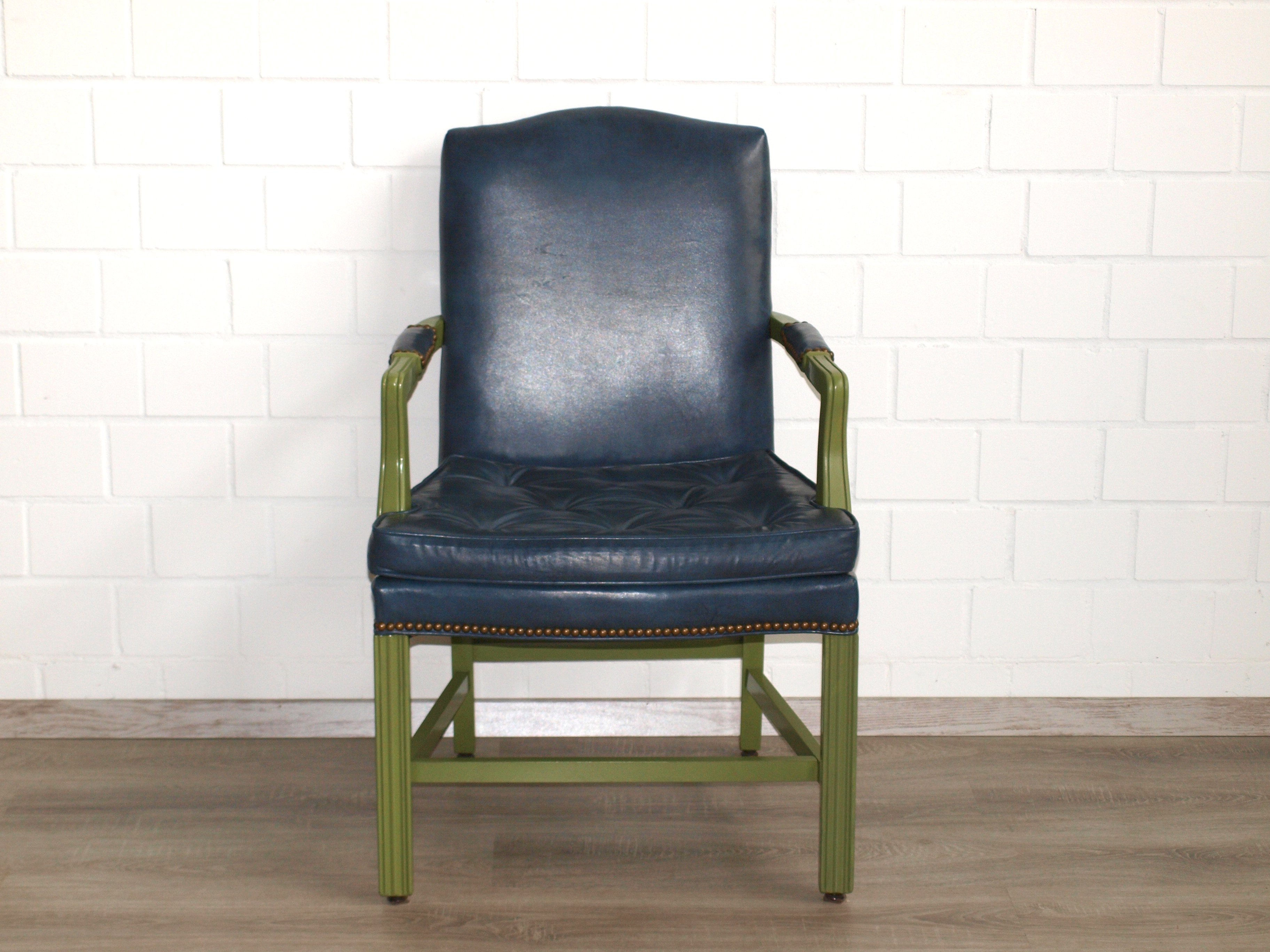 Sessel (Nr.335) Chesterfield echt Leder retro grün blau Stuhl