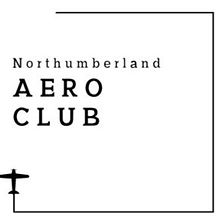 A black and white logo that says Northumberland Aero Club in a box with a plane