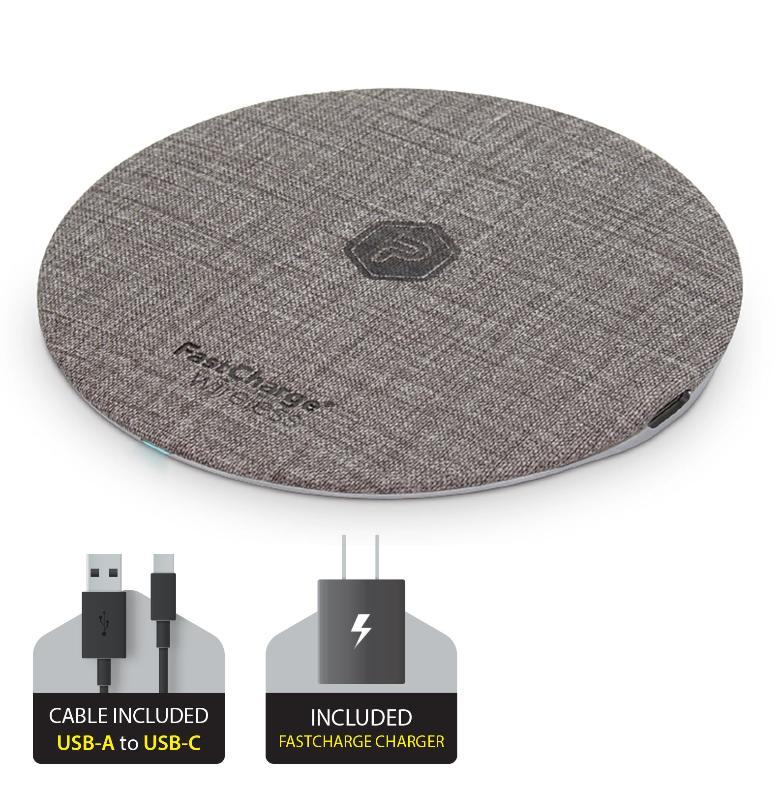 PowerPeak 15W Fast Charge Wireless Charging Pad - Fast Charge adapter included