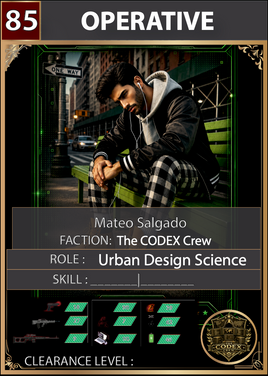 Character card of Mateo Salgado from the UnderShadow universe.