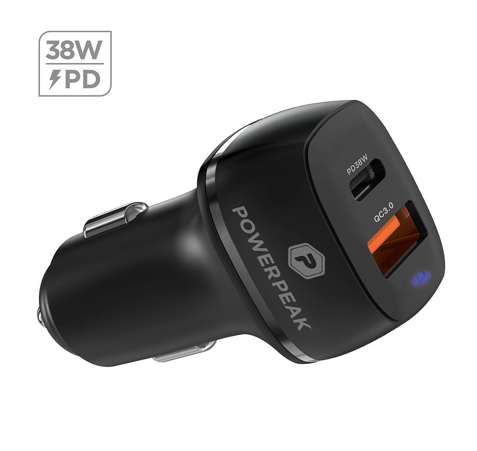 Thumbnail: PowerPeak Dual Port Fast Charge PD Car Charger W/USB-C To Lighting [38W] - Black