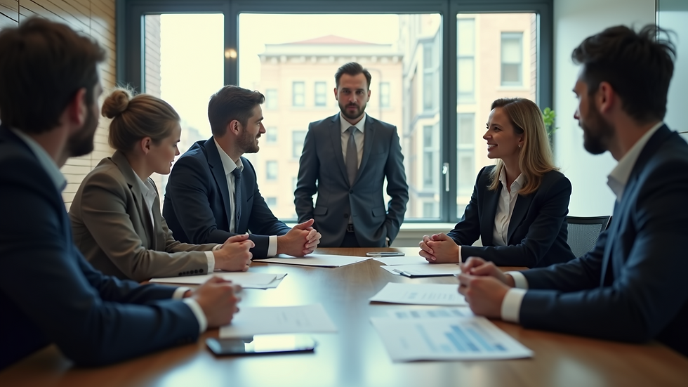 High angle view of a business meeting discussing financial growth strategies