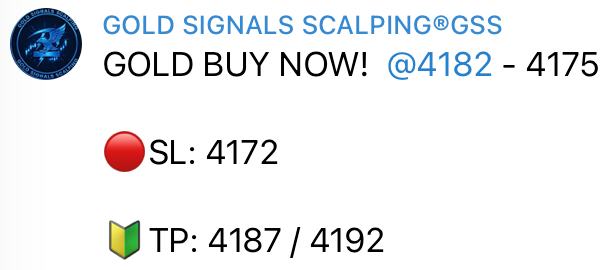 GoldSignals Scalping GSS channel on Telegram sharing a free intraday trading signal for Gold XAUUSD including entry zone, sl, 2 take profit levels.