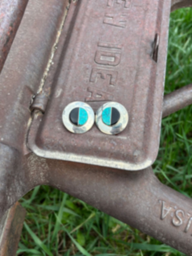 Vintage Turquoise & Black Onyx Earrings 