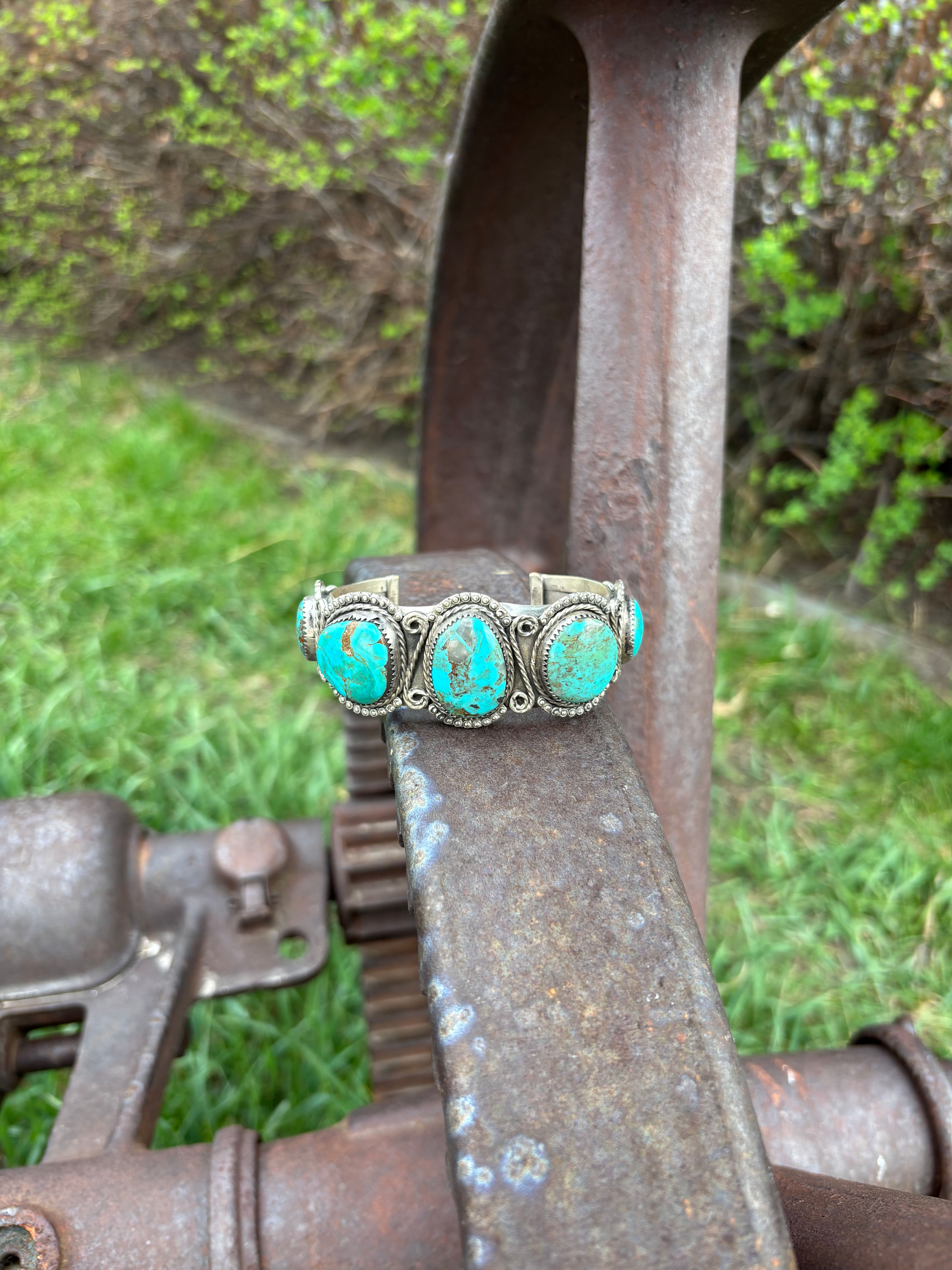 Kingman Turquoise Vintage Five Stone Bracelet 