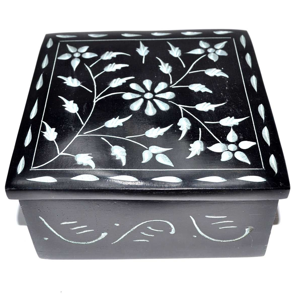 4 1/4" x 4 1/4" Floral soapstone box